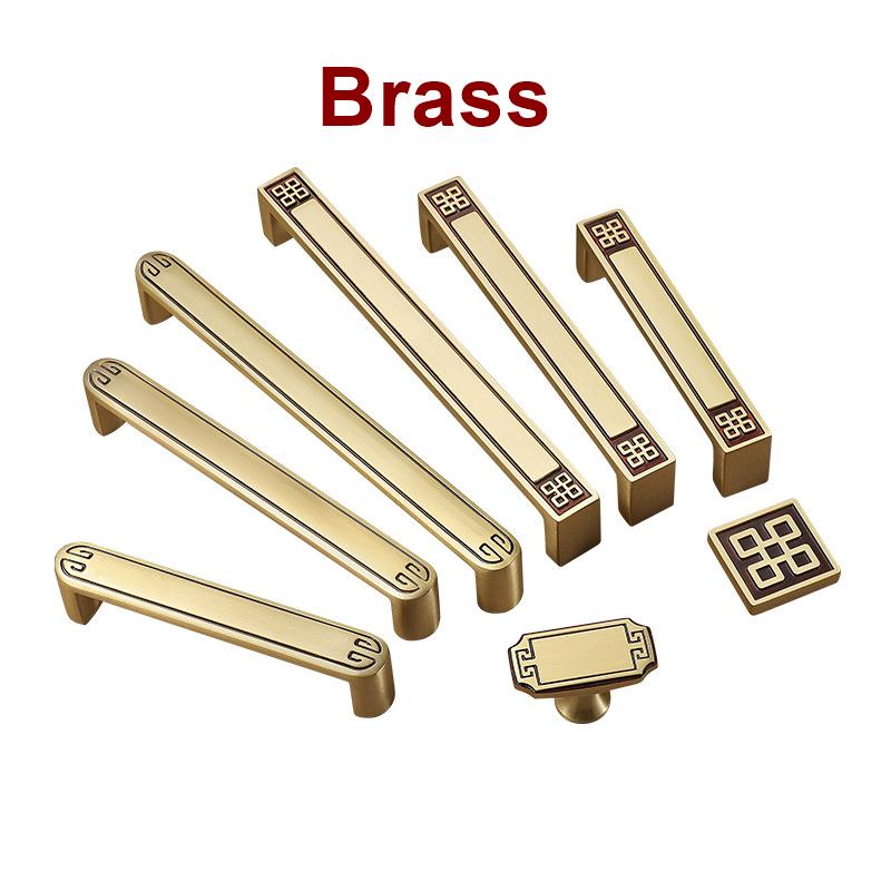Oriental Style Gold Solid Brass Cabinet Handles Knobs Engraved Decorative Pattern Drawers Wardrobes Kitchen Furniture Modern Classic Design