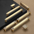 Oriental Style Gold Solid Brass Cabinet Handles Knobs Engraved Decorative Pattern Drawers Wardrobes Kitchen Furniture Modern Classic Design