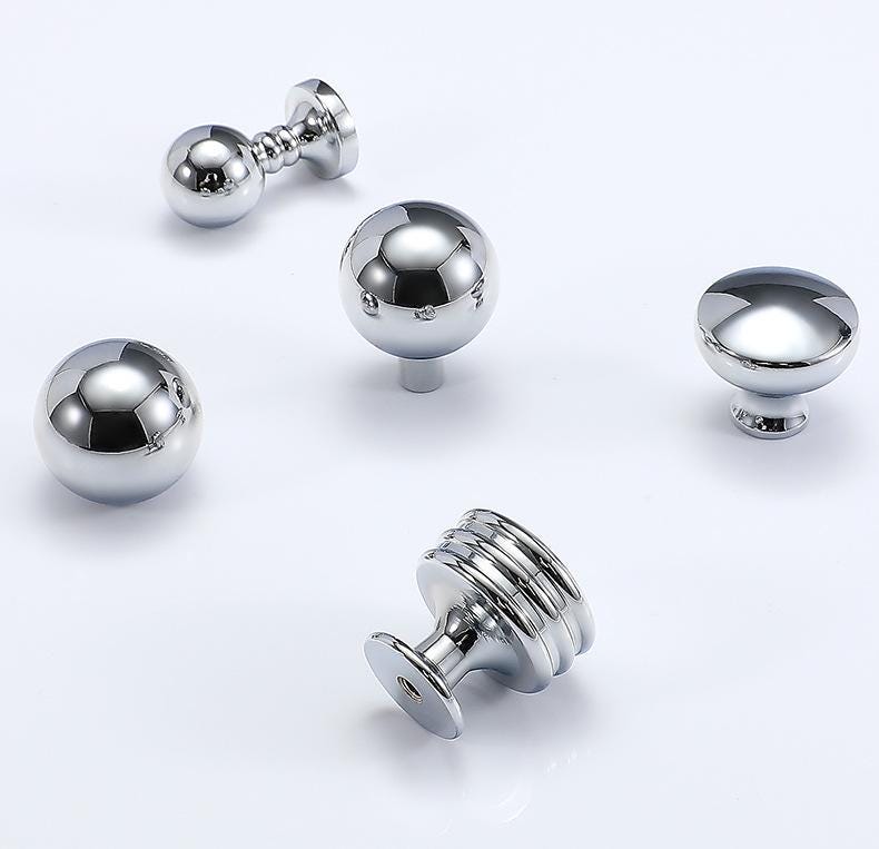 Chrome Solid Brass Cabinet Knobs Modern Mirror Polished Drawer Pulls Luxury Kitchens Bathrooms Dressers Furniture in Minimalist Art Deco