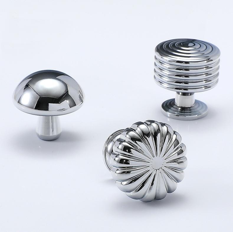 Chrome Solid Brass Cabinet Knobs Modern Mirror Polished Drawer Pulls Luxury Kitchens Bathrooms Dressers Furniture in Minimalist Art Deco