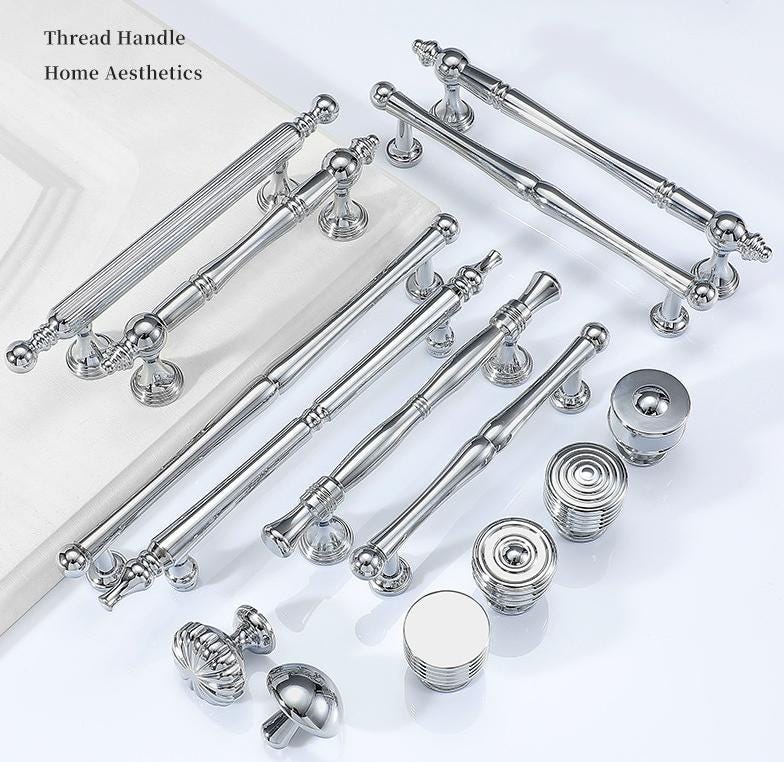 Classic Solid Brass Chrome Cabinet Pulls Fluted Art Deco Drawer Handles Luxury Kitchens Bathrooms Furniture Gloss Finish Vintage Elegance