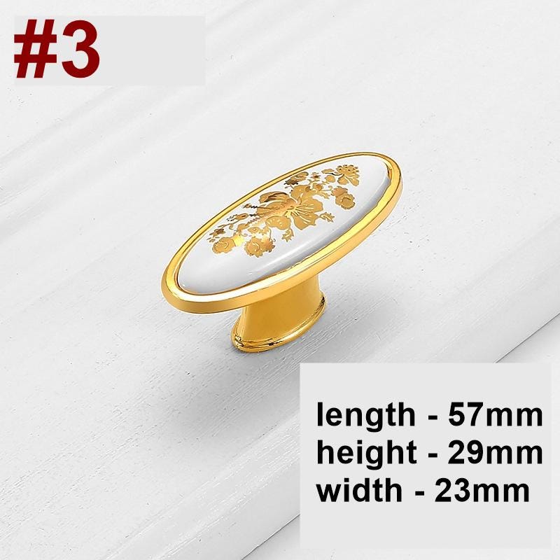 Vintage Metal Ceramic Gold Cabinet Handles Baroque Floral Drawer Pulls Classic Kitchen Dresser Furniture Restoration Antique European Style