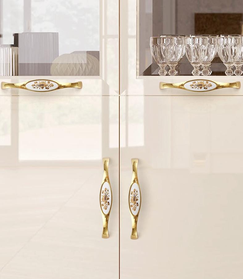 Ceramic Cabinet Pulls & Knobs - White Finish Decorative Hardware - #7 - 128mm / 1pc