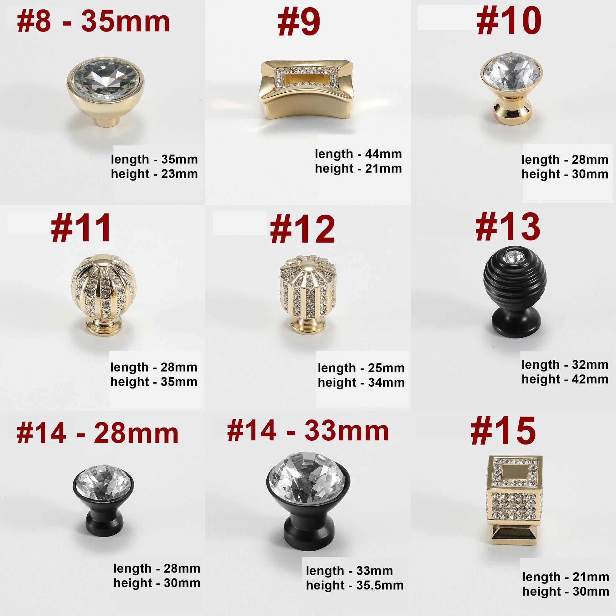 Luxury Crystal Gold Black Metal Cabinet Knobs Glamorous Decorative Art Deco Drawer Pulls Dresser Wardrobe Furniture Doors Handles Design