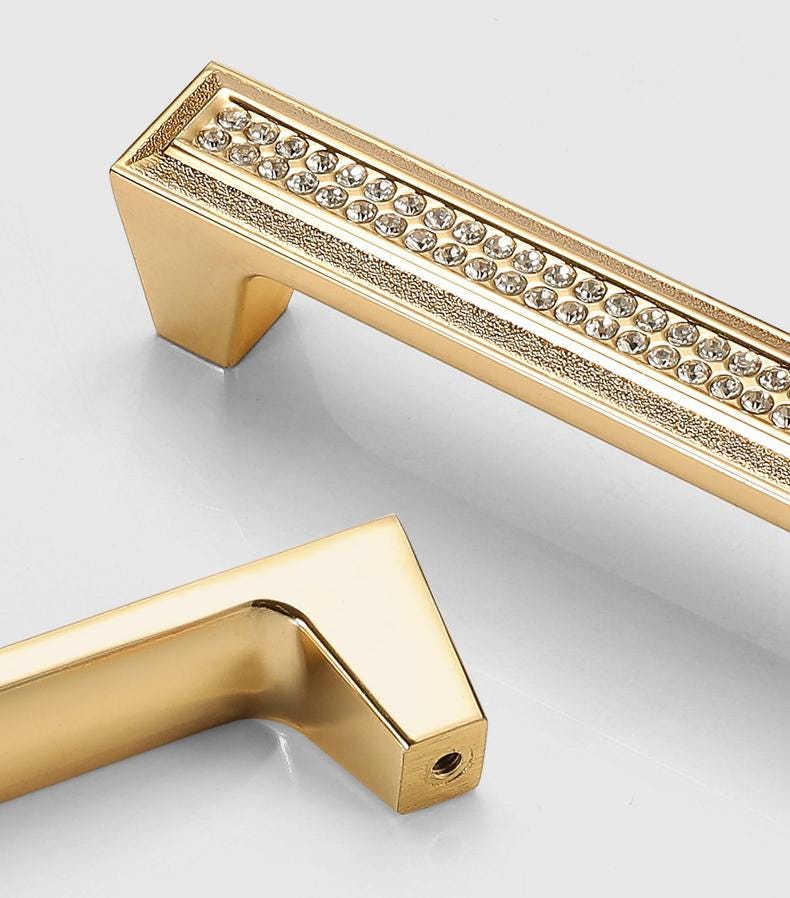 Gold Metal Crystal Cabinet Pulls Luxury Glam Handles Drawers Dressers Furniture Art Deco Style Decorative Sparkle Drawer Door Handle Knobs