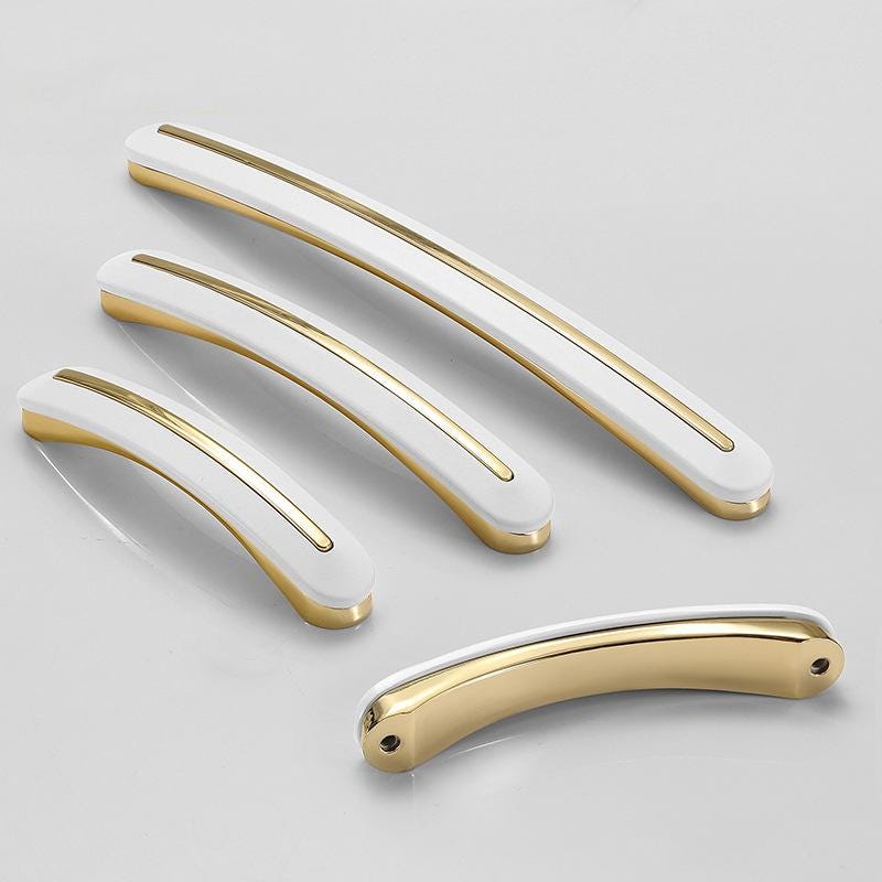 White Gold Metal Cabinet Handles Modern Minimalist Drawer Pulls Kitchen Bathroom Wardrobe Dresser Elegant Furniture Handle Knob Set
