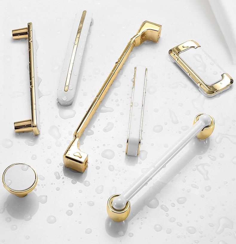 White Gold Metal Cabinet Handles Modern Minimalist Drawer Pulls Kitchen Bathroom Wardrobe Dresser Elegant Furniture Handle Knob Set