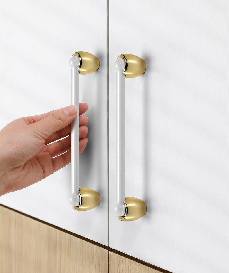 White Gold Metal Cabinet Handles Modern Minimalist Drawer Pulls Kitchen Bathroom Wardrobe Dresser Elegant Furniture Handle Knob Set
