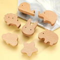 Wooden Animal Nature Cabinet Knobs Kids Montessori Style Drawer Pulls Beech Wood Elephant Whale Bunny Star Cloud Shapes Nursery Furniture