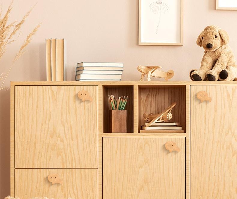 Wooden Animal Nature Cabinet Knobs Kids Montessori Style Drawer Pulls Beech Wood Elephant Whale Bunny Star Cloud Shapes Nursery Furniture