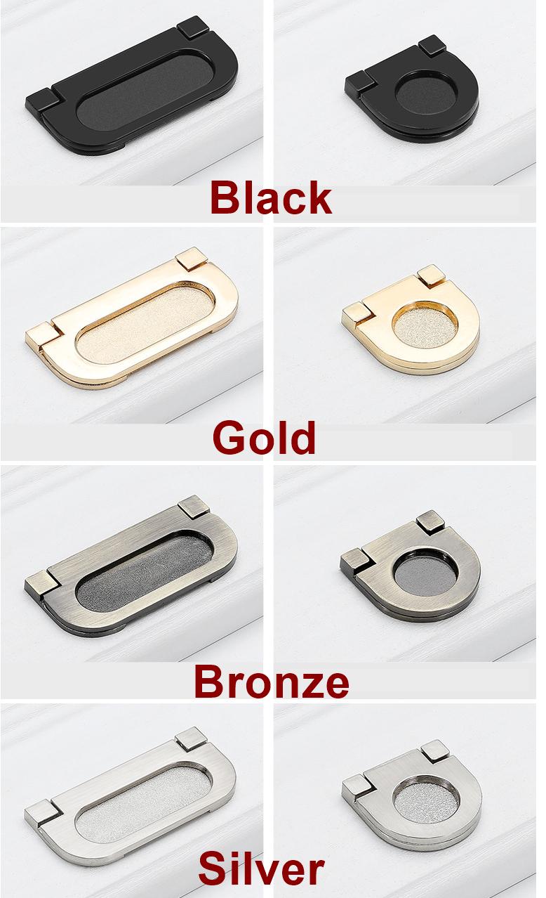 Recessed Folding Metal Cabinet Handles Modern Minimalist Drawer Pulls Black Nickel Bronze Gold Kitchen Office Dresser Hidden Flush Furniture