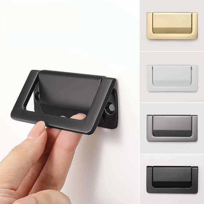 Modern Recessed Flip Metal Drawer Pull Handles Minimalist Industrial Flush Cabinet Hardware Black Gold White Kitchen Office RV Hidden