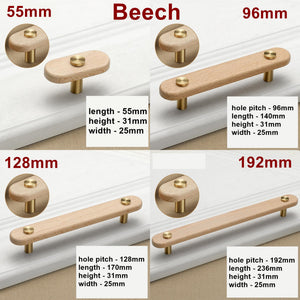 Wood Cabinet Pulls & Knobs - Gold Finish for Cabinets & Drawers - Beech 96mm / 1pc