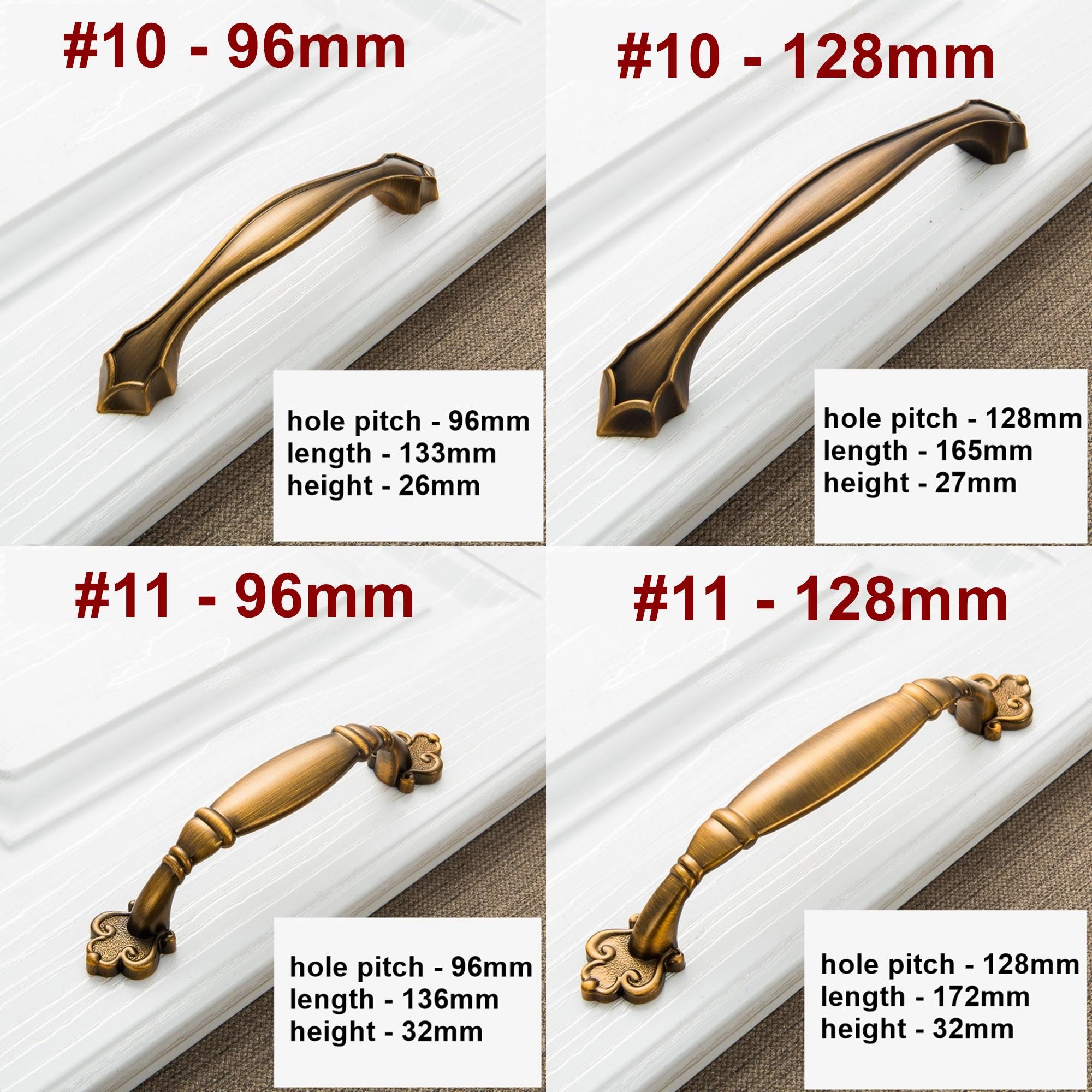 Vintage Yellow Bronze Metal Cabinet Handles Knobs Classic Baroque Neoclassical Dresser Drawer Closet Cupboard Furniture Restoration