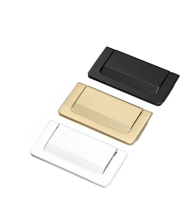 Luxury Recessed Flip Metal Drawer Pull Handles Minimalist Flush Cabinet Hardware Black White Gold Silver Modern Kitchen Closet Office