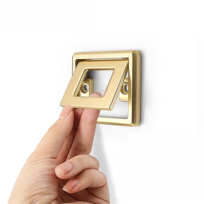 Square Recessed Flip Metal Drawer Pull Handles Modern Minimalist Flush Cabinet Hardware Black Silver Gold Kitchen Closet Dressers High-End