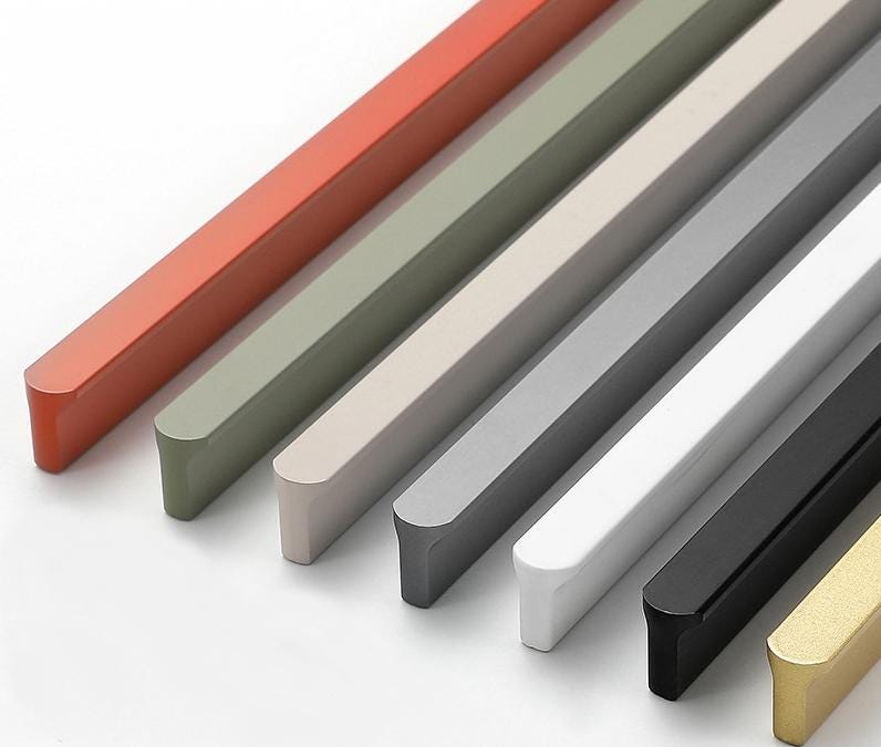 Minimalist Long Profile Metal Cabinet Handles Modern Flush Drawer Pulls Olive Beige Grey White Black Gold Scandinavian Furniture Design