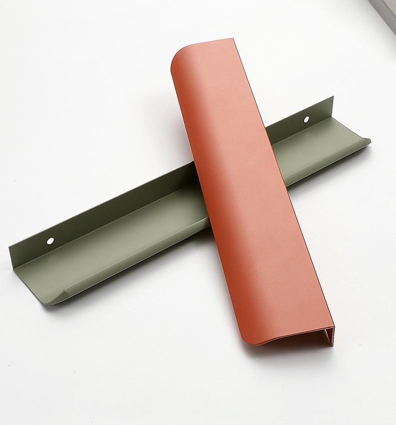 Modern L-Shaped Edge Profile Metal Cabinet Handles Minimalist Flush Drawer Pulls Beige Olive White Grey Scandinavian Loft Kitchen Furniture
