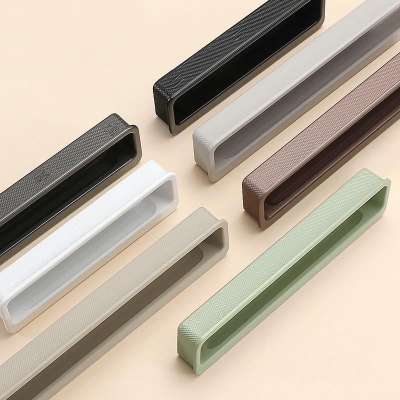 Minimalist Recessed Rectangular Metal Cabinet Handles Flush Modern Drawer Pulls Black White Grey Beige Brown Olive Scandinavian Furniture