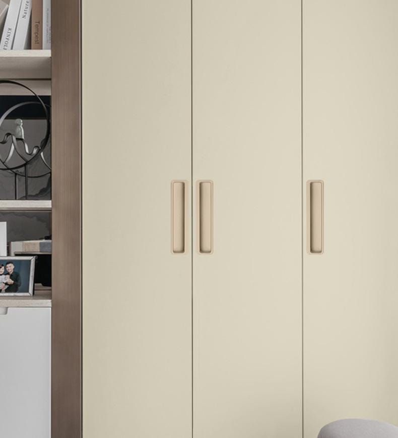 Minimalist Recessed Rectangular Metal Cabinet Handles Flush Modern Drawer Pulls Black White Grey Beige Brown Olive Scandinavian Furniture