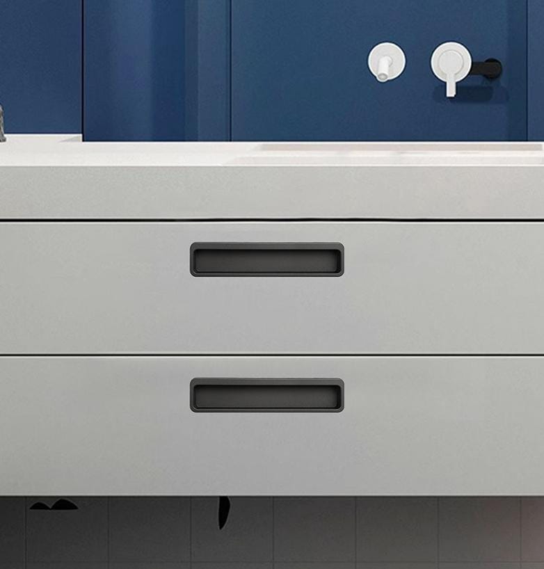 Minimalist Recessed Rectangular Metal Cabinet Handles Flush Modern Drawer Pulls Black White Grey Beige Brown Olive Scandinavian Furniture