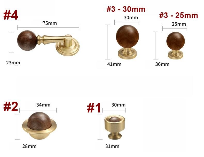 Mid-Century Modern Wood Solid Brass Cabinet Handles Elegant Drawer Pulls Walnut Classic Transitional Art Deco Kitchen Dresser Furniture