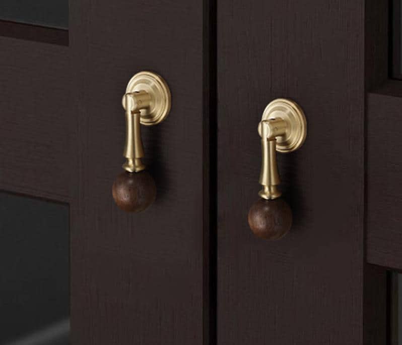Mid-Century Modern Wood Solid Brass Cabinet Handles Elegant Drawer Pulls Walnut Classic Transitional Art Deco Kitchen Dresser Furniture