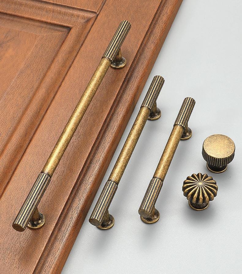 Antique Bronze Art Deco Metal Cabinet Pulls Knobs Vintage Retro Drawer Handles Industrial Chic Furniture Hardware Closet Drawer Cupboard