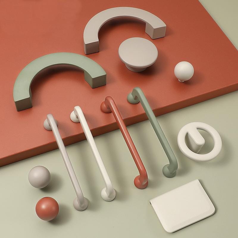 Modern Pastel Matte Cabinet Handles Metal Mid-Century Japandi Scandinavian Drawer Pulls Olive Green Beige Grey White Kitchen Furniture