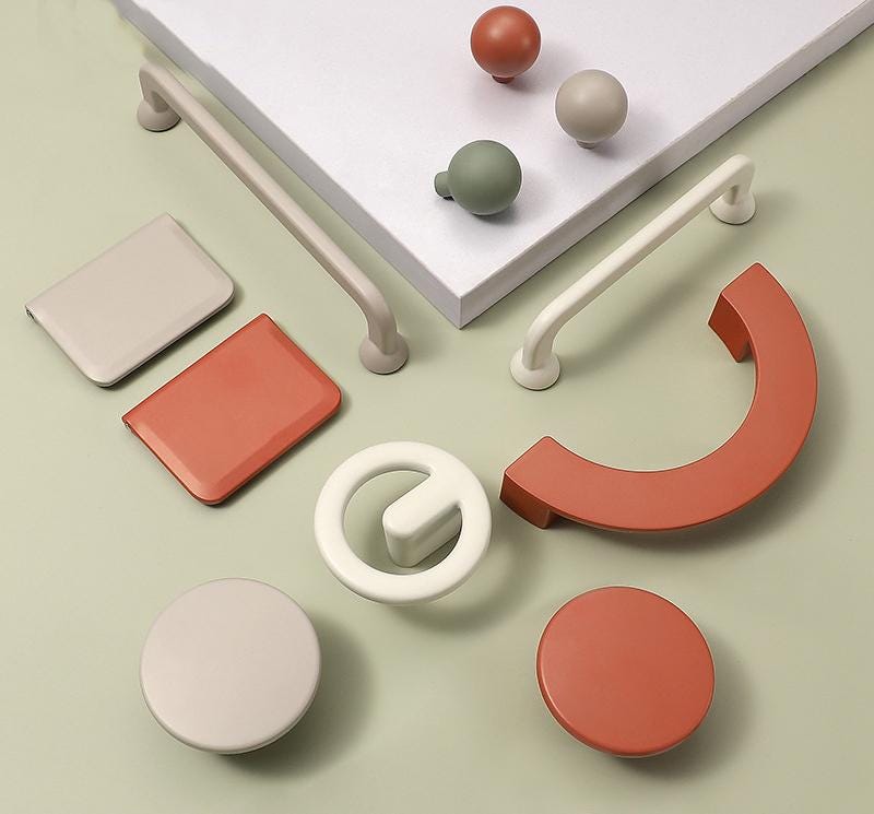 Modern Pastel Matte Cabinet Handles Metal Mid-Century Japandi Scandinavian Drawer Pulls Olive Green Beige Grey White Kitchen Furniture