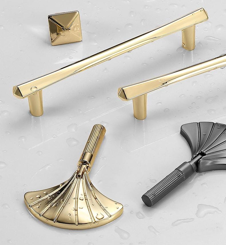 Art Deco Gold Black Fan Shaped Metal Cabinet Handles Drawer Pulls Modern Luxury Knobs Dresser Closet Kitchen Cupboard Furniture Hardware