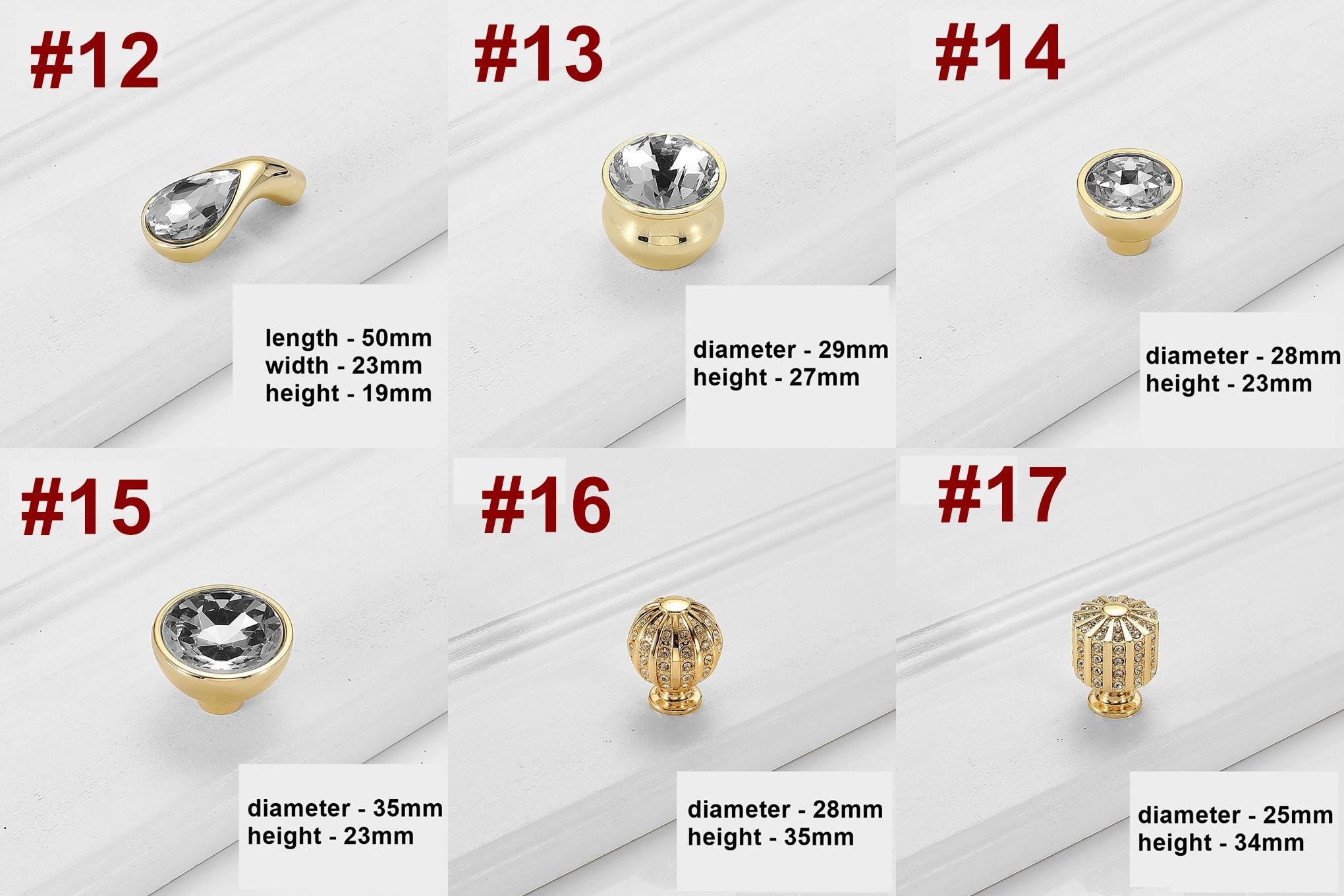 Alloy Diamond Cabinet Pulls & Knobs - Gold Finish for Wardrobes - #5 / 1pc