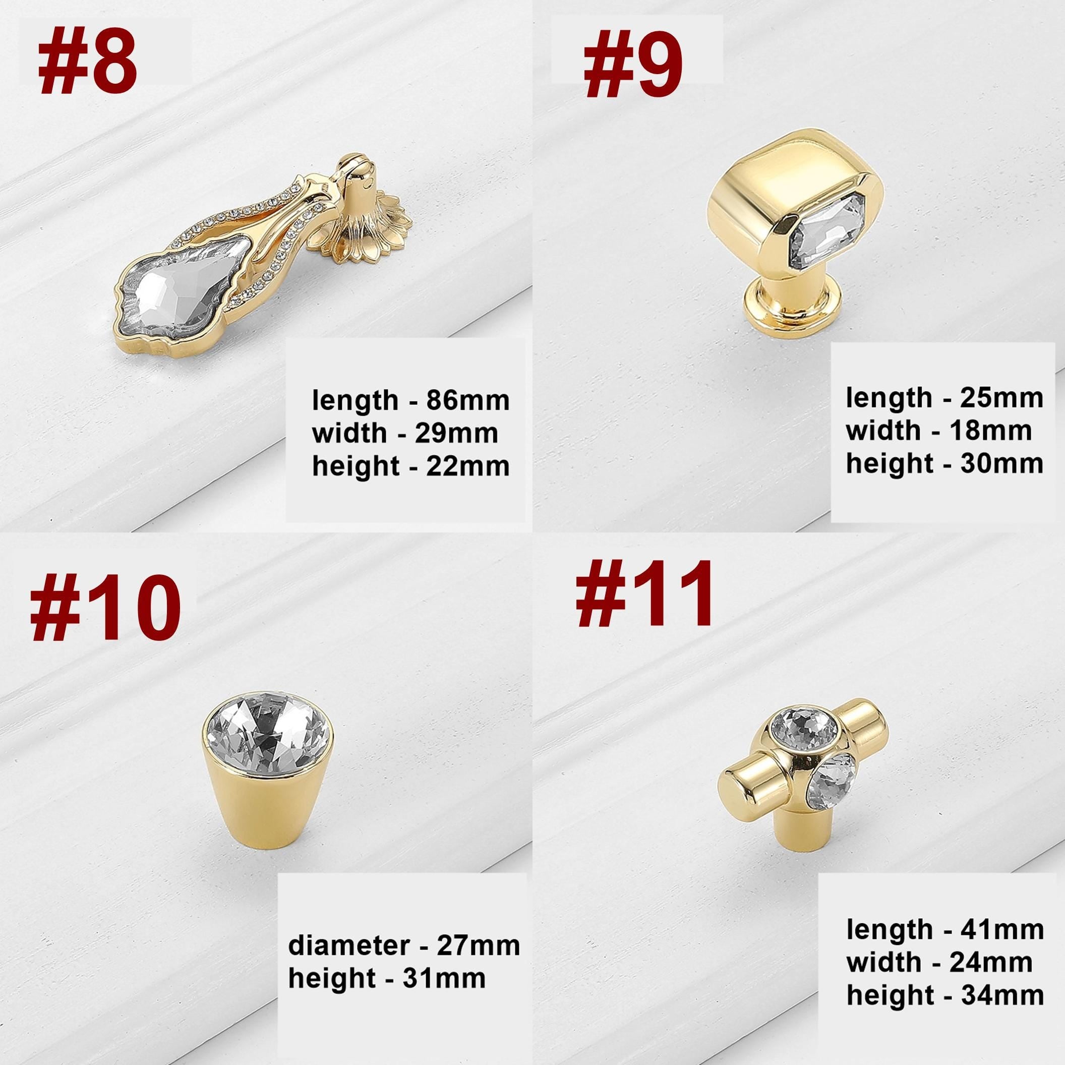 Alloy Diamond Cabinet Pulls & Knobs - Gold Finish for Wardrobes - #4 / 1pc