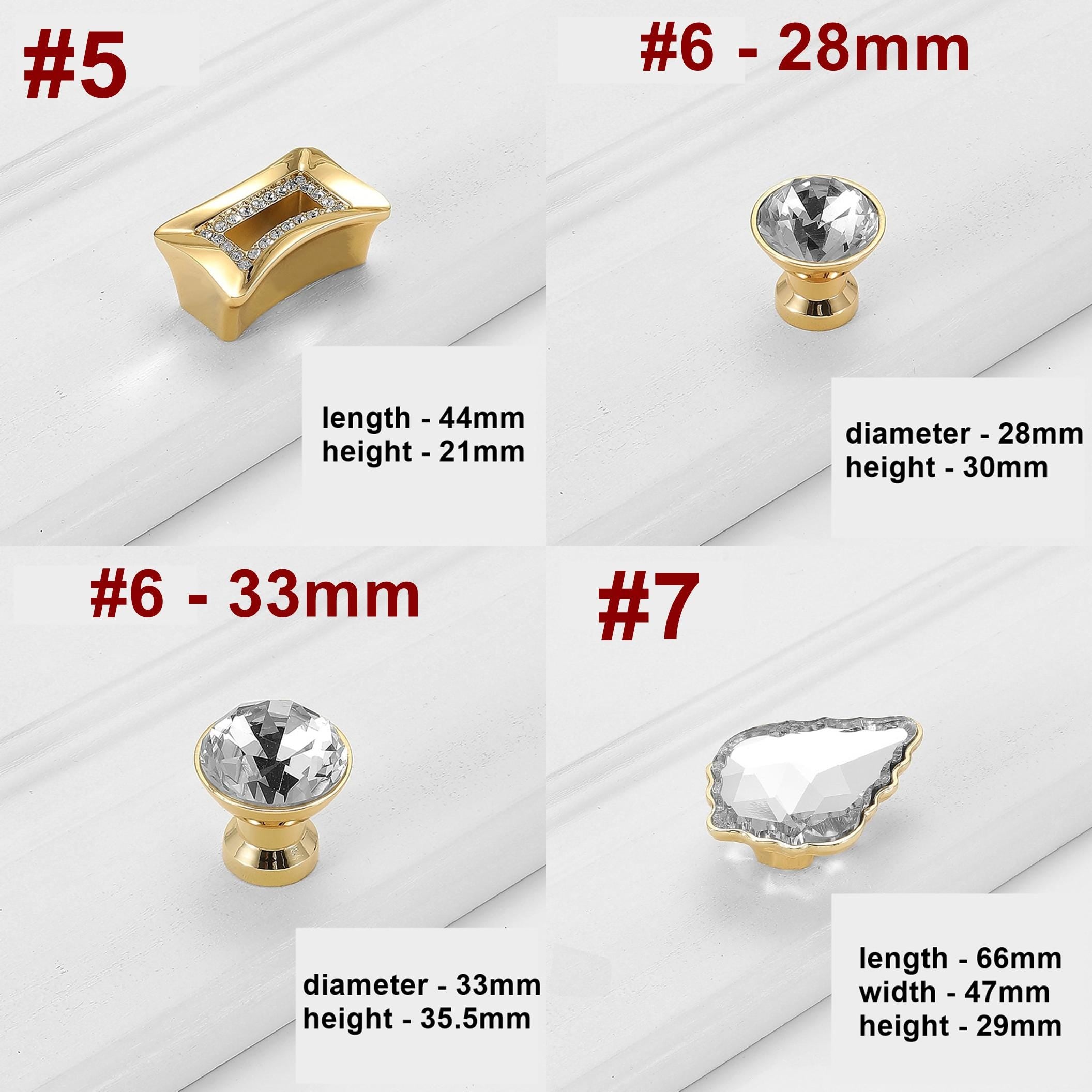 Alloy Diamond Cabinet Pulls & Knobs - Gold Finish for Wardrobes - #3 / 1pc