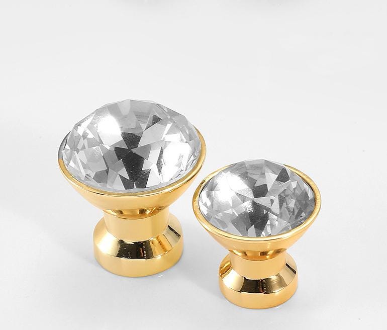 Luxury Crystal Metal Cabinet Knobs Art Deco Glamorous Drawer Pulls Diamond Glass Handles Furniture Hardware Kitchen Closet Dresser Cupboard