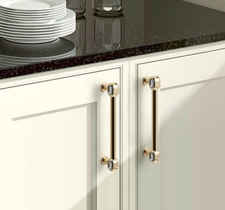 Luxury Gold Crystal Metal Cabinet Handles Deco Glamorous Drawer Pulls Diamond Glass Knobs Furniture Hardware Kitchen Closet Dresser Cupboard