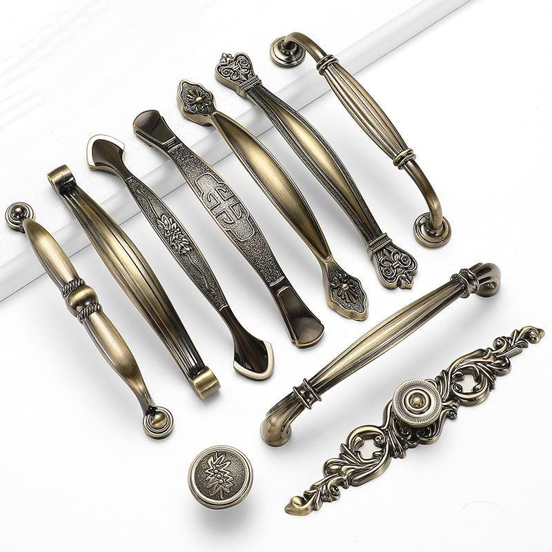 Vintage Bronze Metal Cabinet Handles Classic Art Deco Drawer Pulls Knobs Furniture Hardware Decorative Closet Dresser Door Handles