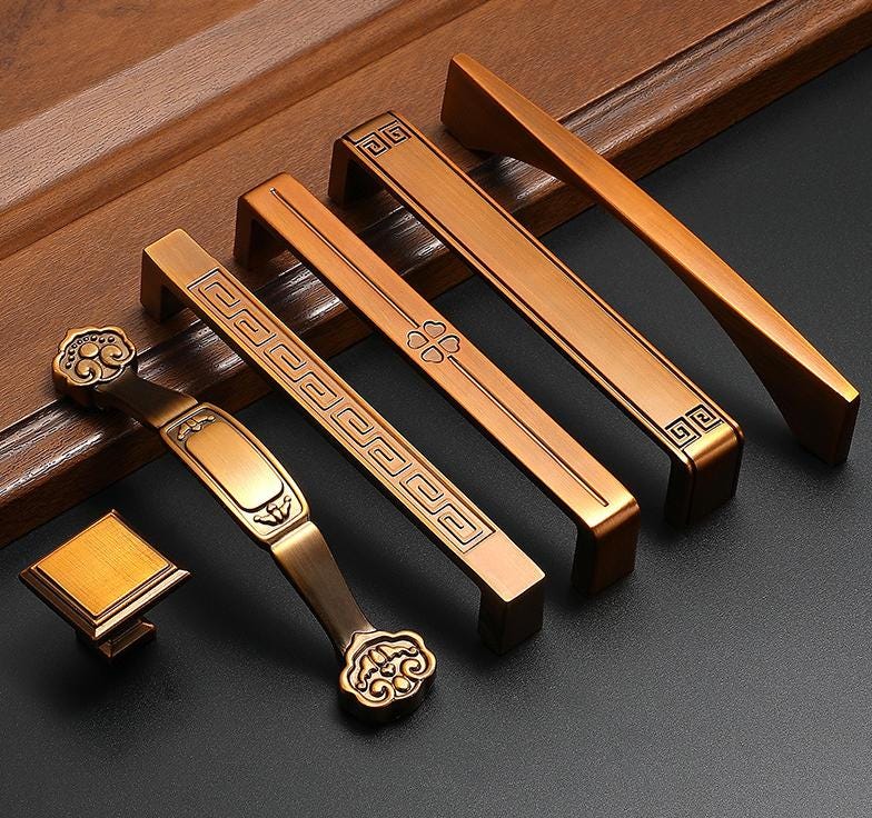 Oriental Antique Metal Cabinet Handles Minimalist Asian Style Drawer Pulls Bronze Dresser Knobs Traditional Engraved Closet Door Hardware