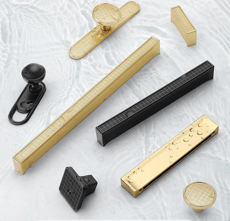 Modern Art Deco Metal Cabinet Handles Grid Texture Gold Black Drawer Pulls Geometric Aluminum Alloy Kitchen Furniture Closet Door Knobs
