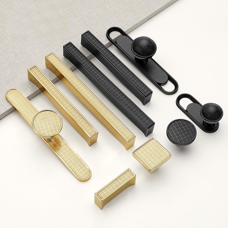 Modern Art Deco Metal Cabinet Handles Grid Texture Gold Black Drawer Pulls Geometric Aluminum Alloy Kitchen Furniture Closet Door Knobs