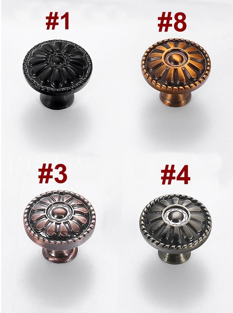 Vintage Floral Metal Cabinet Knobs Classic Bronze Silver Black Gold Drawer Pulls Decorative Retro Handles Furniture Kitchen Closet Cupboard