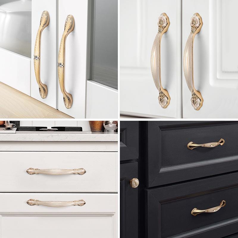 Alloy Floral Cabinet Pulls & Knobs - Gold Finish Furniture Hardware - #6 - 96mm / 1pc