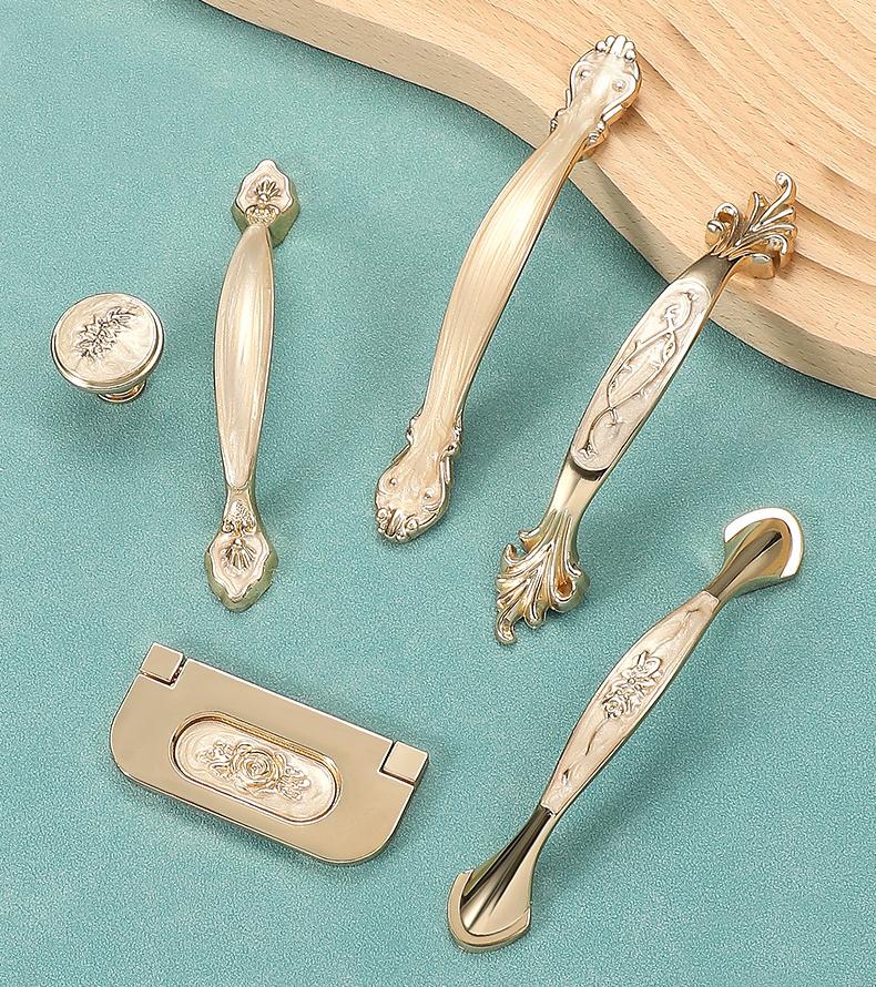 Neoclassical Metal Cabinet Handles Baroque Drawer Pulls Gold Vintage Furniture Knobs Floral Carved Closet Kitchen Dresser Cupboard Handles