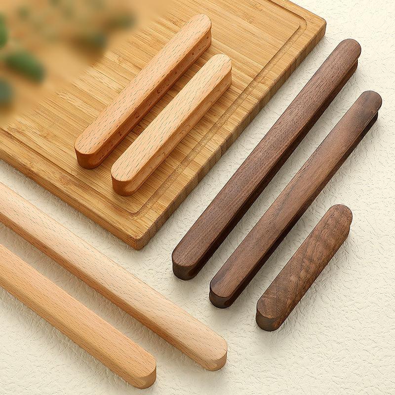 Natural Wood Cabinet Drawer Handles Scandinavian Minimalist Beech Walnut Furniture Pulls Modern Closet Cupboard Door Knobs Handle
