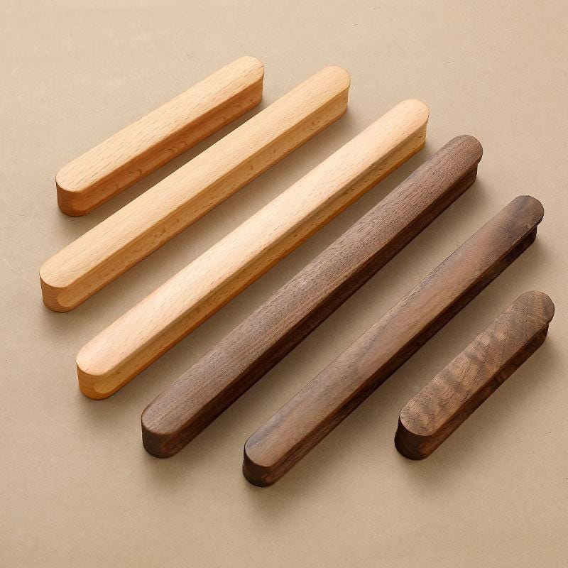 Natural Wood Cabinet Drawer Handles Scandinavian Minimalist Beech Walnut Furniture Pulls Modern Closet Cupboard Door Knobs Handle