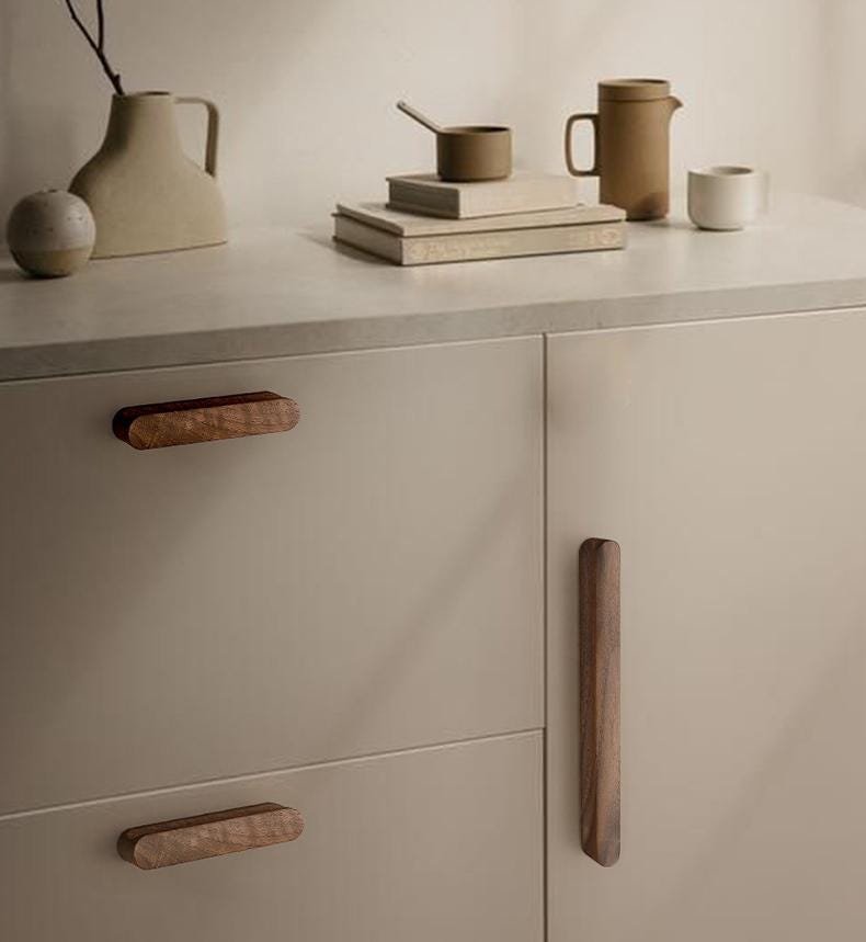 Natural Wood Cabinet Drawer Handles Scandinavian Minimalist Beech Walnut Furniture Pulls Modern Closet Cupboard Door Knobs Handle