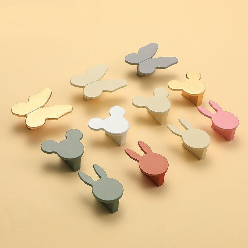 Colorful Scandinavian Kids Room Animal Metal Drawer Pulls Cute Pastel Bunny Butterfly Handles Nursery Furniture Cabinets Dressers Closets