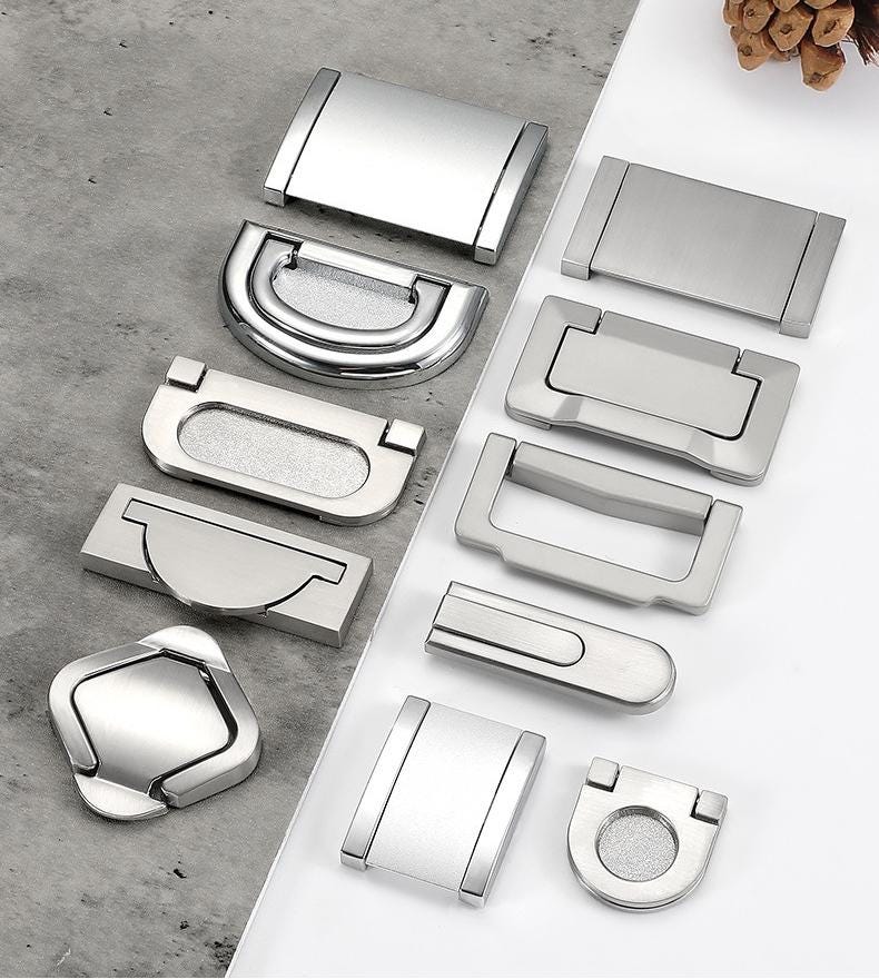 Modern Recessed Metal Cabinet Pulls Geometric Zinc Alloy Drawer Handles Kitchen Wardrobe Office Furniture Minimalist Metal Finger Pulls