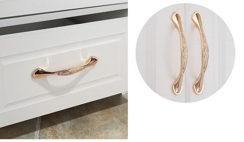 Luxury Classic Metal Cabinet Handles Gold Drawer Knobs Pulls Ornate Patterns Pearl Inlay Dressers Wardrobes Buffets Furniture
