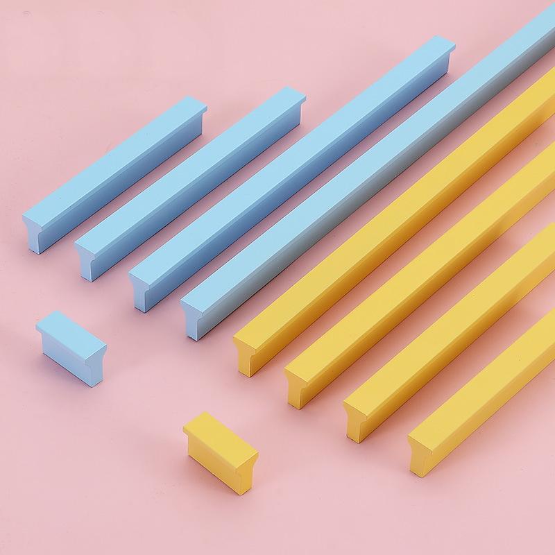 Modern Minimalist Colorful Metal Cabinet Drawer Handles Blue Yellow Furniture Pulls Pop Art Kitchen Closet Door Knobs Contemporary Interior